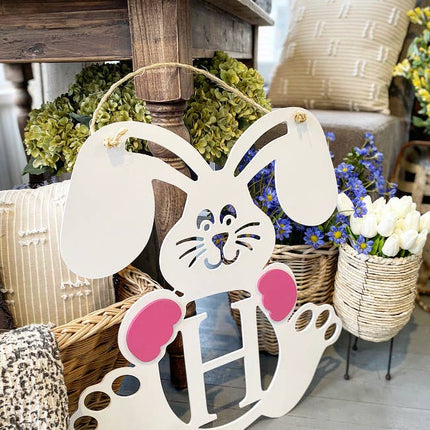 Initial bunny door hanger — personalized Easter home decor