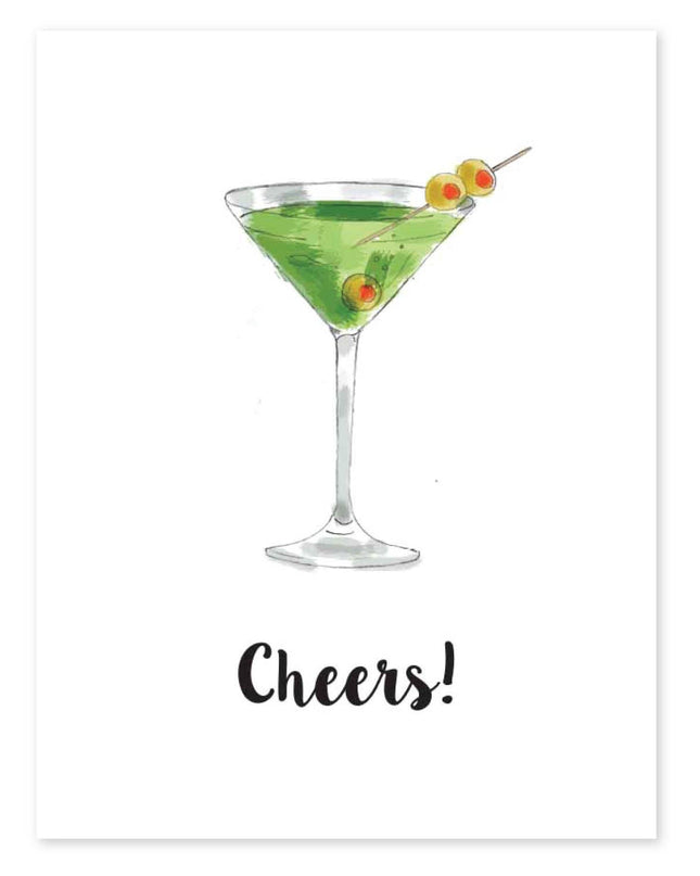 CHEERS GREEN MARTINI GREETING CARD