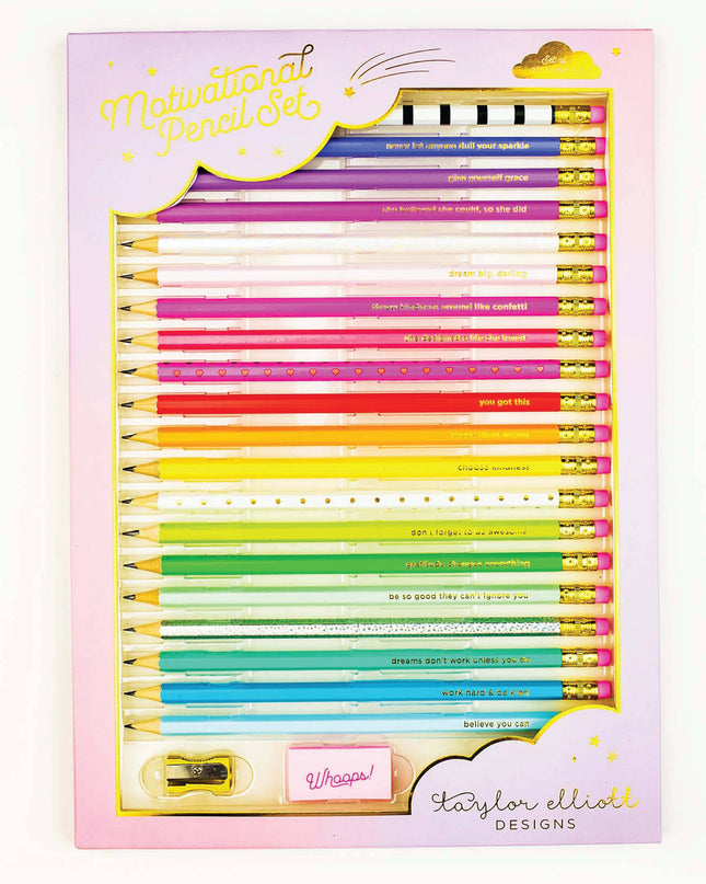 Motivational pencil set — inspirational stationery, teacher and back to school gift
