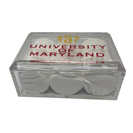 Personalized acrylic jewelry box — shown open with jewelry inside