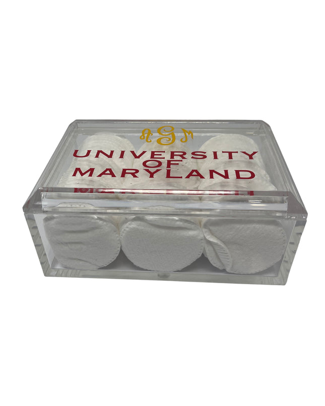 Personalized acrylic jewelry box — shown open with jewelry inside